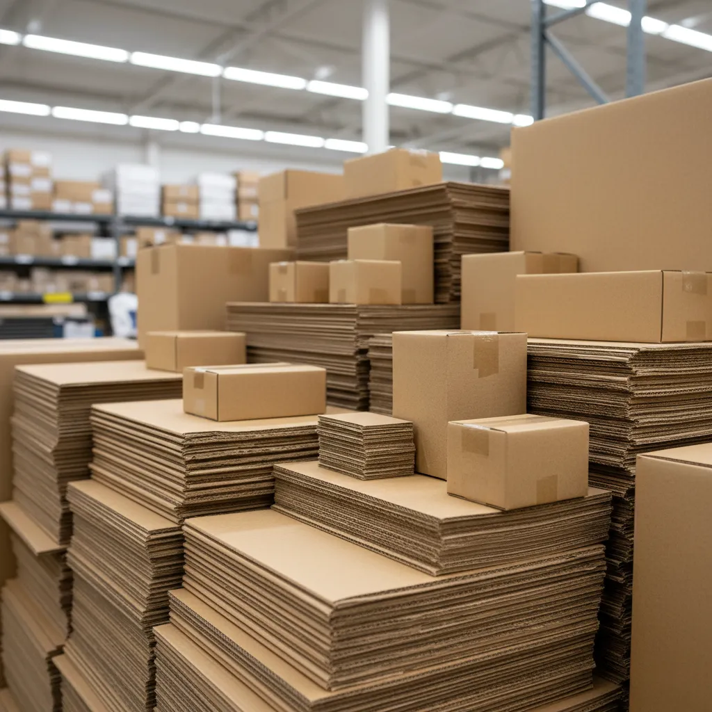 Display rack with padded envelopes and poly mailers organized by size